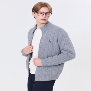 헤지스 남성 [스테디셀러] 그레이 짜임 울혼방 집업니트  (WHSW4D328G2)