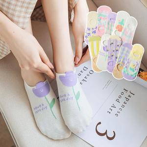 [루즈루나] 캐먼 여름 여성 면 양말 감성 체크 꽃 블로퍼양말 덧신 10켤레 세트