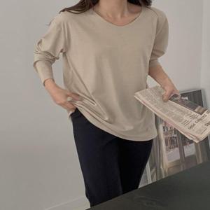 [옷자락] 여자 브이넥 가을 긴팔 힙 커버 루즈핏 무지 롱 티셔츠