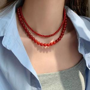 [루즈루나] 크레셀 레드 자마노 원석 비즈 목걸이