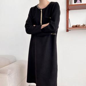 옷자락 / 여자 겨울하객룩 블랙 상견례 빅사이즈 기모 롱원피스