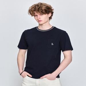 헤지스 남성 [쿨링원단] 네이비 피케조직 반팔 크루넥 티셔츠  (HZTS5B506N3)