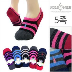 [폴로나이즈] 숙녀 탁텔 수면덧신 여성 두줄링글 5켤레세트 미끄럼방지 실리콘