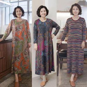 [쉬즈마담]H8523 겨울 네온체크 홈드레스 엄마옷 할머니 원피스