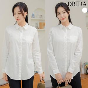드리다 여자 기본 슬림 흰 화이트 빅사이즈 레이어드 이너 롱 셔츠 40-50대 미시 출근 면 사계절 엄마옷