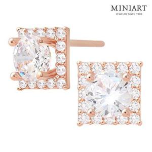 [미니아트] 14KGF 큐빅 컷팅 스퀘어 골드필드 일자 침 귀걸이