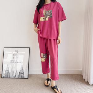 ★상하세트★캐주얼 포인트 디자인 프랑 상하의 세트 (반팔+7부바지) 코디추천 세트상품