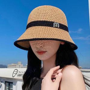 여성 라탄 M로고 라인 버킷햇 벙거지