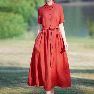 [퀸이즈][퀸이즈] [88까지]레튼 허리 스트링 포인트 셔츠 롱원피스