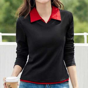 나바바 / NT3006 여성 캐주얼 카라 배색 긴팔 티셔츠