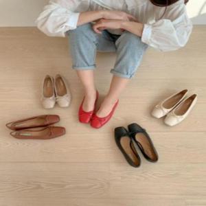 여자 빨강플랫슈즈 사각코 톤온톤 플랫슈즈_4