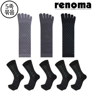 [레노마] 남성 체스 중목 발가락양말 5족세트