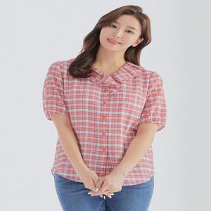 [올포유][올포유] [모델착장] 여성 체크 러플 반팔 블라우스 ALBLL4121-500_G