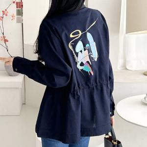 [페이릿] [~88까지]여성 빅사이즈 백드로잉 허리스트링 간절기 야상 자켓