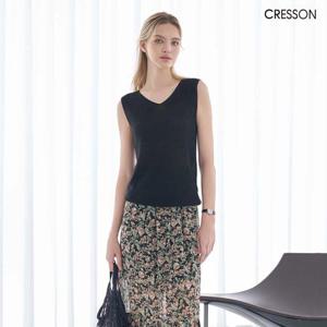 크레송 25SS 글리터 슬리브리스 v넥 니트 탑 C252B906A_11 (블랙)