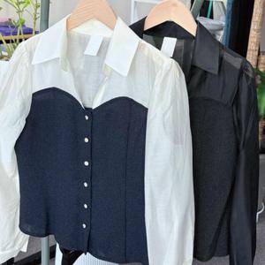 [위드라온]뷔스티에 샤틴 여성 정장 오피스 블라우스 긴발티