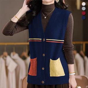 [유니제이] 낼라 배색 포켓 브이넥 조끼