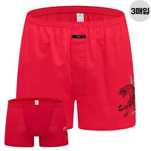 [제임스딘]남성 빨간팬티 80수 면트렁크 스판 드로즈 사각 팬티 3매입 세트 속옷 선물