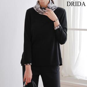 드리다 여성 패턴 터들넥 스카프 빅사이즈 긴팔 티셔츠 40-50대 미시 중년여성 엄마옷 하객 모임 상견례