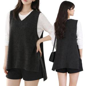[모든GO]여성 데일리 빅사이즈 하프 롱 니트 조끼 간절기