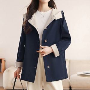 [블랙퀸] 컬러배색 후드 트렌치 코트 blk004525