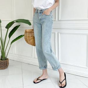 [가비진] 여성 하이웨스트 9부 일자 배기 데님 청바지 팬츠