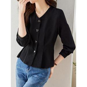 [베나프]하트 블랙 페플럼 블라우스_BJ1BL005