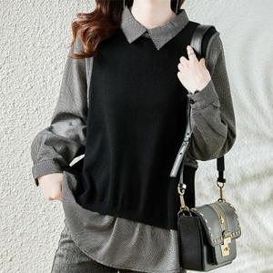 [패션시그널] 조끼레이어드 잔체크셔츠블라우스 7F3D41