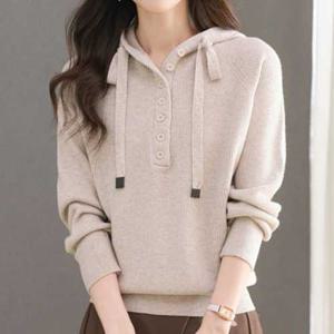 나바바 / NK3210 소프트 버튼 포인트 긴팔 후드 니트티