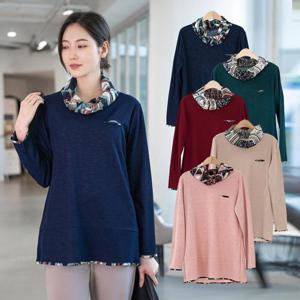 [모슬린]엄마옷 스카프 포인트 티셔츠 515FGH242 마담/중년여성/빅사이즈/50대/60대