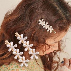 헤어소품 진주 꽃 헤어 집게 핀 앞 옆 잔 머리 삔 2P 세트