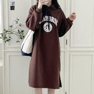 [페이릿]빠른배송/티미 기모 레터링 후드 원피스