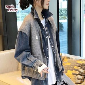 [쉬즈프리티]  더블링니트레이어드데님쟈켓