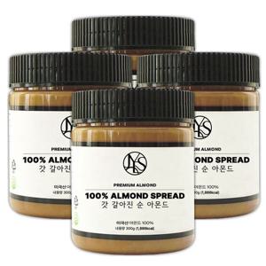 [야스티] 미국 캘리포니아산 고품질 아몬드 100% 갓 갈아진 순 아몬드 스프레드  300g x 4개