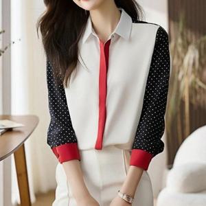 [패션시그널] 레드히든라인 도트 셔츠블라우스 685C08