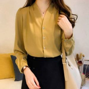 여성 브이넥 단추 긴팔 블라우스 캐주얼 정장 셔츠 (W9624BB)