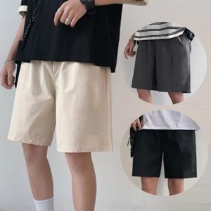 [옷자락] 남자 단정한반바지 여름 일자 먹색 와이드 팬츠