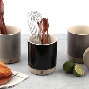 물빠짐 도자기수저통 원형 수저꽂이 블랙
