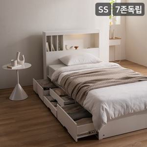 [최저가 도전][삼익가구]플로이 책장형 LED 4단 수납 침대(7존 독립스프링 매트리스-슈퍼싱글)