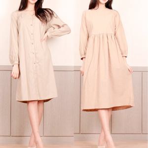 여리여리 면혼방 끈 롱 원피스