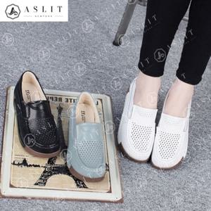 [애슬릿] 발 편한 볼 넓은 펀칭 가죽 키 높이 여성 로퍼