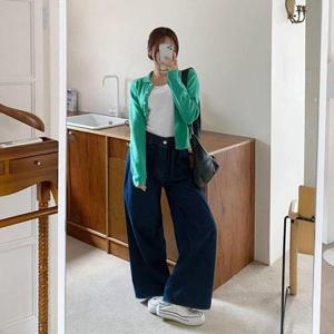 [다잇템]여자 통 고무줄 레그 와이드 체형커버 청바지