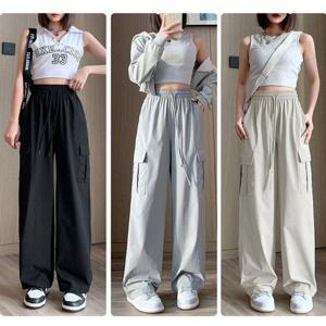 여름 시원한 여성 일자 아이스 카고 팬츠 밴딩 바지