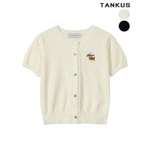 [탱커스]여성 라운드넥 자수 레이스 반팔 가디건