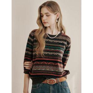 [엠그라프]에스닉 패턴 라운드넥 7부소매 니트