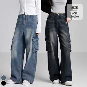 포레스트핏 / 빈티지워싱 카고 데님 와이드 팬츠 (J2441)