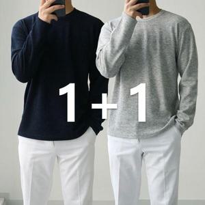 [맨즈북]2장세트 라운드 남자 봄 니트 긴팔 골지 티셔츠 기본핏 캐주얼옷