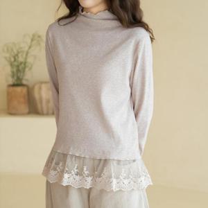 엄마옷 마담4060 내추럴포엠 레이스골지폴라티셔츠-QTE2511037-