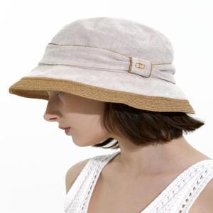 [린넨&라피아 배색] 라피아 배색 린넨 버킷햇 (DBHE5E228IV)