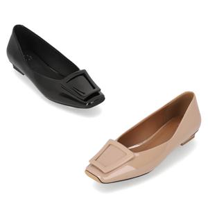 [정상가 149,000원] 엘칸토 여성 에나멜 스퀘어 오브제 플랫슈즈 1.5cm LCWD53I613